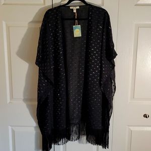 NWT Ella Moon wrap / cover up sparkly black pattern with tassels size medium
